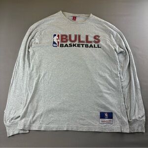 Mitchell & Ness Gray Long Sleeve Tee with Navy, Red & White Patch